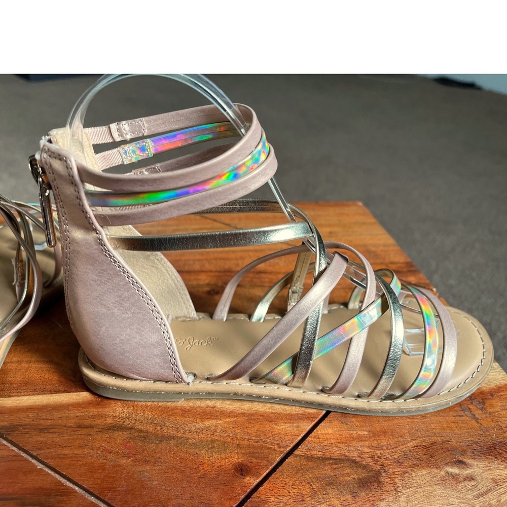 Cat & Jack Girls Gladiator Sandals Rose Gold Holographic Strappy Size 1 Kids